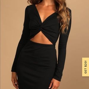 TWIST OF STYLE BLACK RIBBED TWIST-FRONT CUTOUT MINI DRESS